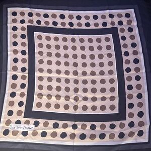 Yves Saint Laurent Cream, Taupe & Navy Polka Dot Silk Scarf